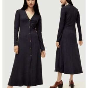 Wilfred Ines Long-Sleeve Ribbed Knit Stretch Midi Dress in Black Medium A003011